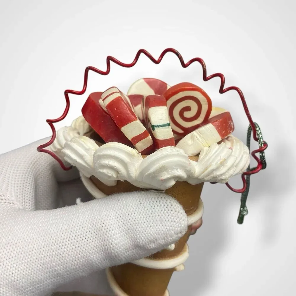 4 Vintage Christmas Ornaments Lot Ice Cream Cone Candy Cane Peppermint Swirl